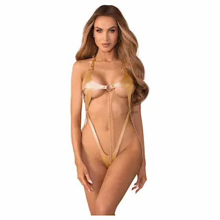 Obsessive Anyya – body s ramínky s koženým vzhledem a řetízky (zlaté)