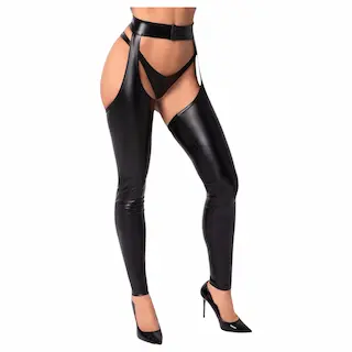 Noir – lesklé punčochy – chaps – černé