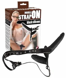 Double Strap-on Black Připínací penis – černý