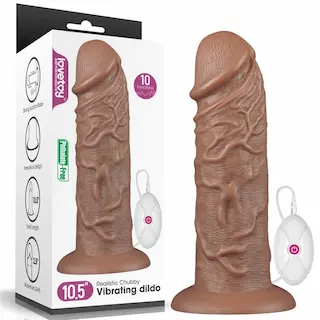 Realistické chubby vibrační dildo 10,5“ hnědé