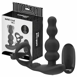 Addicted Toys – anální vibrátor s rotační hlavou a erekčním kroužkem – černý