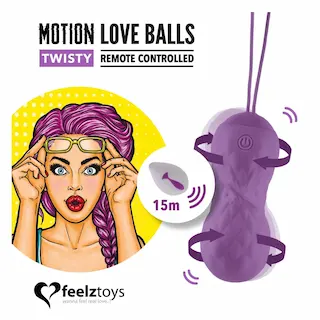 FeelzToys Twisty Remote Controlled Motion Love Balls, silikonové vaginální kuličky s dálkovým ovládáním s průměrem 3,4 cm