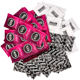 Sada zesílených kondomů – Anal pack (72 ks) + SE anální lubrikační gel 15ml + silikonová pouta Handcuffs