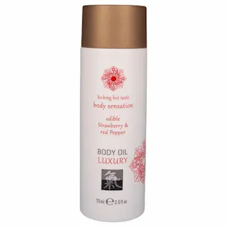 HOT – Shiatsu Luxury – jedlý masážní olej – jahoda-červené víno (75 ml)