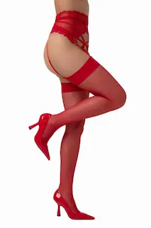 Punčochy Christine Suspender Stockings červené S/M, červené dámské punčochy
