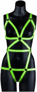 Dámský zeleno-černý svítící harness Glow Bondage, S–M