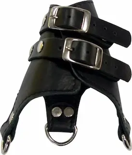 BON BDSM Leather Parachute, černý kožený padáček na varlata