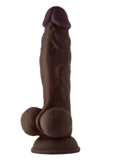 Shaft dildo z dvojitého tekutého silikonu Realistic Dong (24 cm), tmavě tělová