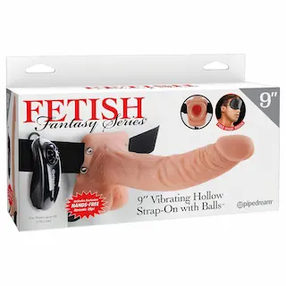 9palcový vibrační Dutý Strap-on s Varlaty
