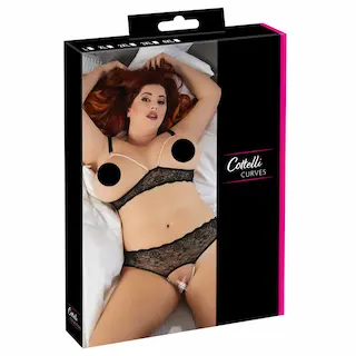 Cottelli Plus Size – podprsenková sada s perličkami – černá