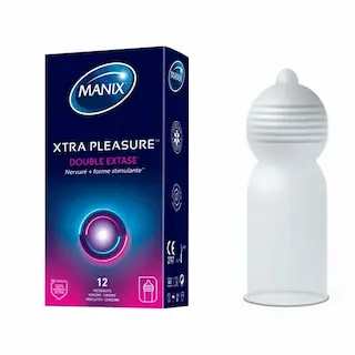 Manix Xtra Pleasure 12 ks, vroubkované latexové kondomy s nominální šířkou 52 mm