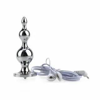 Slave4master E-Stim Beaded Butt Plug, ocelový anální kolík pro elektrosex 10,7 x 1,1–2,9 cm
