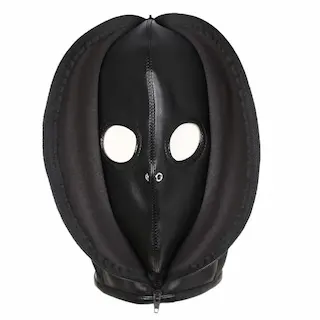 Slave4master Double Layer Bondage Hood, černá kukla se zipem a šněrováním