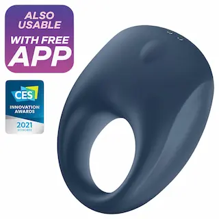 Satisfyer Strong One – vibrační erekční kroužek pro muže s ovládáním aplikací (modrý)