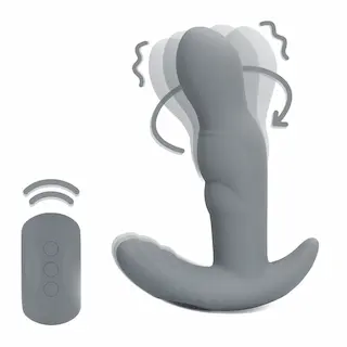 Shots Loveline Rotating Prostate Stimulator with Remote Control Gotham Grey, vibrační kolík na dálkové ovládání s rotační špičkou 13,3 x 3,4 cm