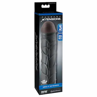 Pipedream – X-TENSION Mega 3 – realistický návlek na penis (22,8 cm, černý)