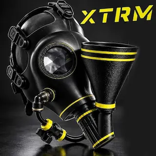XTRM Piss Mask Pure Control, plynová maska s trychtýřem pro piss play