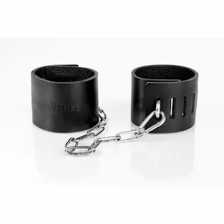 Whips Primal Bond Cuffs With Padlock Large Black, kožená pouta se 2 zámky pro obvod 22–27 cm
