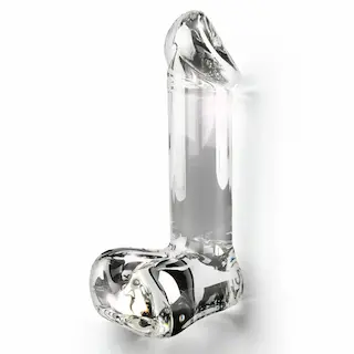ToyJoy Glass Worxx Crystal Cock, čiré skleněné dildo s realistickým tvarem 17,5 x 3 cm