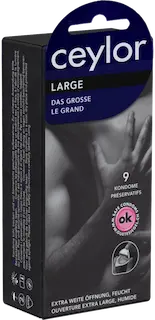 Ceylor Single: Large, 9 extra wide condoms with cream lubricant