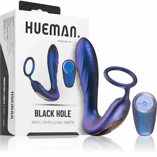 Vibrační anální kolík Black Hole s erekčním kroužkem a dálkovým ovládáním (14,3 cm)