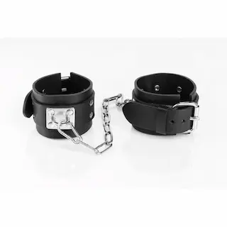 Whips Primal Bond Classic Cuffs Large Black, kožená pouta s řetízkem pro obvod 22–27 cm