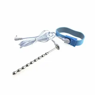 Slave4master E-Stim Beaded Dilator with Penis Strap, sada 2 unipolárních elektrod
