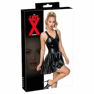 LATEX – mini šaty s volánovou sukní (černé)