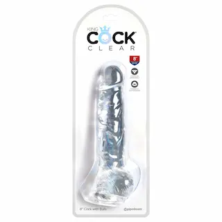 King Cock Clear – dildo s přísavkou a varlaty – 20 cm