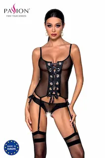Korzet a tanga Passion Nessy S/M, set korzetu a tang s otevřeným rozkrokem