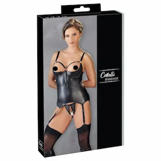 Cottelli Bondage – lesklý push-up top s pouty (černý)