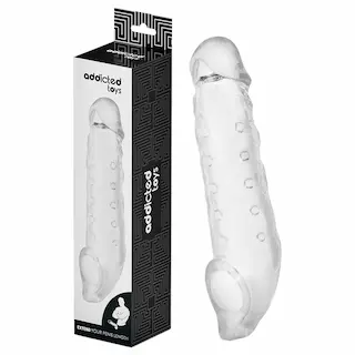 Addicted Toys – návlek na penis s erekčním kroužkem – 23 cm – transparentní