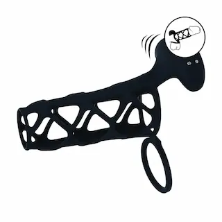 Vibrating Cage Silicone Cock Sleeve and Ball Ring – Black