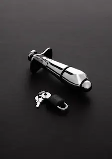 Slave4master Anal Slave Lock Down, ocelový anal lock 12,9 x 3,4–4,7 cm