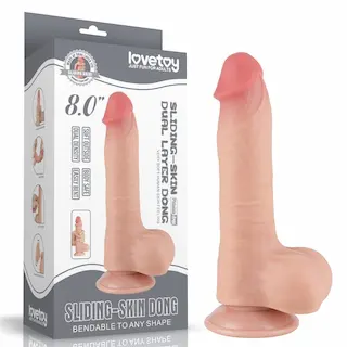 8“ Dildo s dvojitou vrstvou a posuvnou kůží – Přirozený odstín