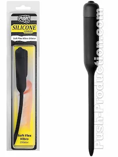 Push Silicone Soft Flex Vibro Dilator M, černý silikonový vibrační dilatátor 205 x 6 mm