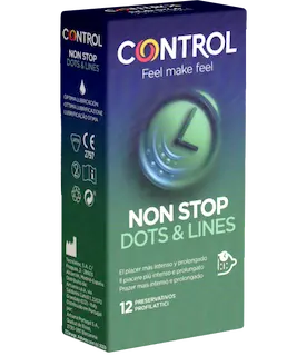 Control Single: Non Stop, 12 long love condoms with ribs and dots