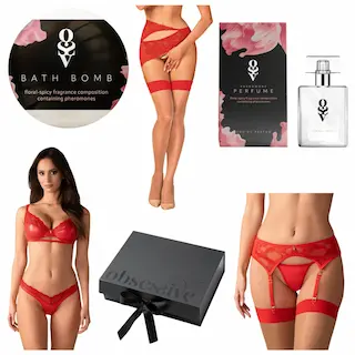 Obsessive – dárková sada spodního prádla – 6 dílů – červená