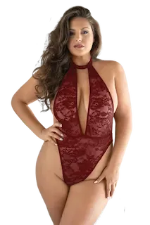 Allure Lace and Mesh halter Teddy XL/XXL