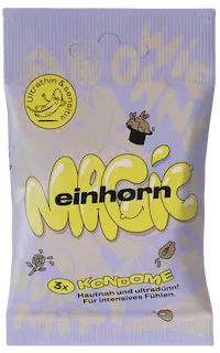 Einhorn Condoms: MAGIC, 3 thin vegan condoms in the chips bag