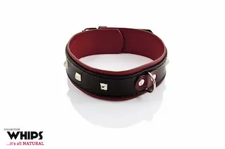 WHIPS Leather Collar for Her, černý obojek s červeným polstrováním