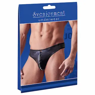 Svenjoyment – pánské lesklé tanga s kamínky a zipem – černé