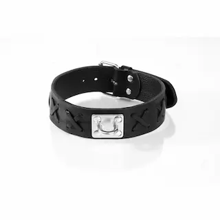Whips Primal Bond Laced Leather Collar Large Black, kožený obojek pro obvod 38–47 cm