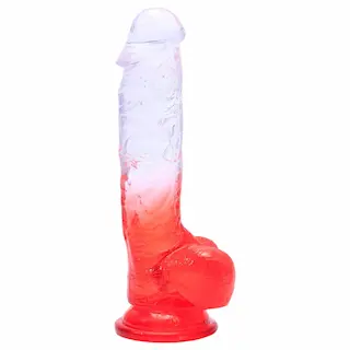 Sunfo – dildo s přísavkou a varlaty – 21 cm – čirý červený