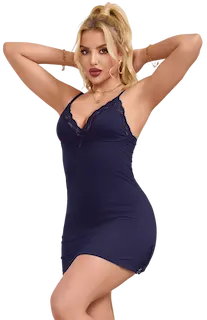 Blue Sexy Modal Lace Bow Suspender Nightdress M