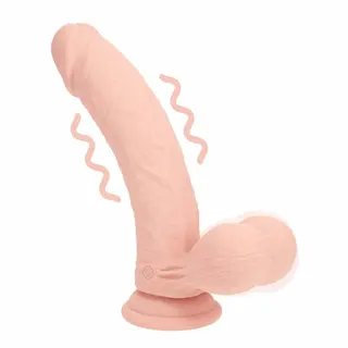 Realrock Dual Density Curved realistický vibrátor s varlaty 18 cm – Flesh