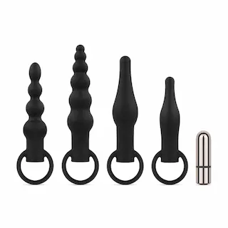 EASYTOYS ANAL COLLECTION Anální kolík sada s vibrační kuličkou – Černá