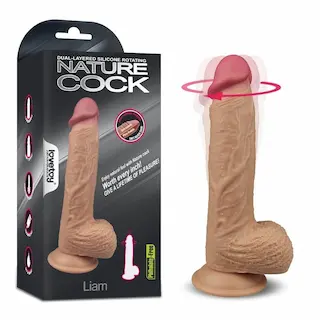 Dvojvrstvý silikonový rotační realistický penis Liam v tělové barvě