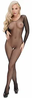 Cotteli Bodystocking ze síťoviny s dlouhými rukávy černý