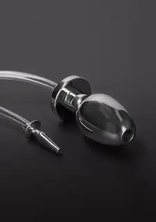 Slave4master Fire Hose Penis Plug with Buttplug, ocelový penis plug s kolíkem pro piss play
